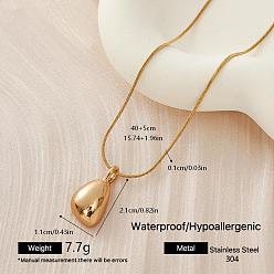 Teardrop 304 Геометрический кулон из нержавеющей стали, круглая цепочка-змейка для женщин, золотые, слеза, 15.75 дюйм (40 см)