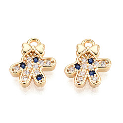 Морской Синий Латунные микро проложить кубического циркония прелести, перчатки, долговечный, без никеля , реальный 18 k позолоченный, Marine Blue, 11x9.5x2.5 мм, отверстие : 1.4 мм