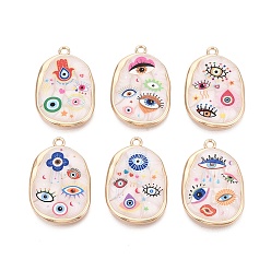 (52) Непрозрачная лаванда Печатные эмали подвески сплава, овальные амулеты и оберег от сглаза, стойки покрытие, без кадмия и без свинца и без никеля, золотые, разноцветные, 35x23x3 мм, отверстие : 2.2 мм