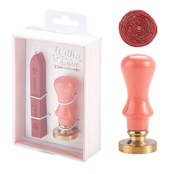 Легкий Лосось Пластиковая бумажная коробка diy альбом для вырезок, латунь сургучная печать штамп, деревянная ручка и свеча, светлый померанцевый, 12.5x8.5x3.5 см