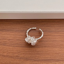 Серебро Открытые кольца из латуни и стекла, цветок, серебряные, внутренний диаметр: 15~20 мм
