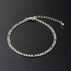 Stainless Steel Color Tarnish Resistant 304 Stainless Steel Figaro Chain Bracelets, Stainless Steel Color, 7-1/2 inch(19cm)