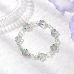 Лиловый Браслеты из стеклянных бусин в виде цветка сливы для женщин, сирень, внутренний диаметр: 2-1/8~2-1/4 дюйм (5.5~5.8 см)