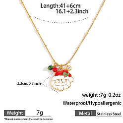 Santa Claus 304 Рождественские подвески-ожерелья из нержавеющей стали с эмалью, стразами и смолой для женщин, золотые, белый красный и зеленый, Дед Мороз, 16.14 дюйм (41 см), Кулон : 22 мм