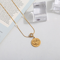 Disc 201 ожерелья из нержавеющей стали с подвесками из хрусталя и стразами для женщин, золотые, диск с парой сердечек, 15.75 дюйм (40 см), Кулон : 25 мм