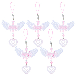 Pink 5шт. пластиковые подвески в виде ангельских крыльев и бантика, для украшения сумки, розовые, 155 мм