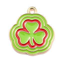 Зелено-Желтый Подвески из сплава с эмалью ко Дню Святого Патрика, золотой свет, клевер очарование, зеленый желтый, 22x20x1 мм, отверстие : 2 мм