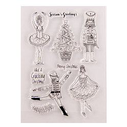Clear Clear Silicone Stamps, for DIY Scrapbooking, Photo Album Decorative, Cards Making, Stamp Sheets, Christmas Tree & Dancer & Soldier, Clear, 14x10x0.2cm