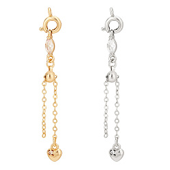 Платиновый & Золотой 4шт. 2 цвета сплав и латунь удлинитель цепи с кубическим цирконием, сердце, платиной и золотом, 55 мм, отверстие : 1.5 мм, 2 шт / цвет