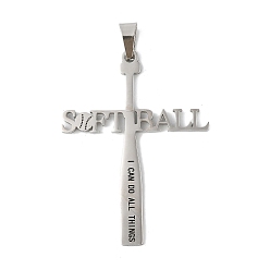 Нержавеющая Сталь Цвет 304 из нержавеющей стали большие кулоны, софтбольный крест со словом я могу делать все, цвет нержавеющей стали, 53.5x40x2 мм, отверстие : 9.5x6 мм