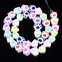 Mixed Color Handmade Polymer Clay Bead Strands, Paw Print, Mixed Color, 6.5~11x9~11.5x4~5mm, Hole: 1.6mm, about 39pcs/strand, 14.37 inch~15.35 inch(36.5~39cm)