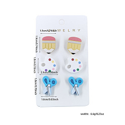 (52) Непрозрачная лаванда 3 пары акриловых сережек-гвоздиков в стиле «возвращаемся в школу», ножницы, ручка и палитра, разноцветные, 23x18 мм
