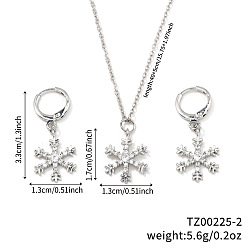 Платина Элегантные серьги-кольца и ожерелья с подвесками из латуни с микропаве из прозрачных кубических цирконий в форме снежинки для женщин, платина