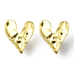Real 18K Gold Plated Rack Plating Brass Heart Stud Earrings, Lead Free & Cadmium Free, Real 18K Gold Plated, 25x22.5mm, Pin: 0.7mm