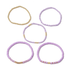 Светло-Синий 5шт. 5 стили браслеты из полимерной глины и стекла ручной работы, гальванизированные немагнитные синтетические гематитовые бусины и латунные бусины, голубой, внутренний диаметр: 2-1/8 дюйм (5.5 см), 1 шт / стиль