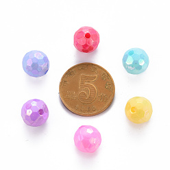 Mixed Color Opaque Acrylic Beads, Faceted, Dyed, AB Color, Round, Mixed Color, 10x9.5mm, Hole: 1.6mm, about 890pcs/500g