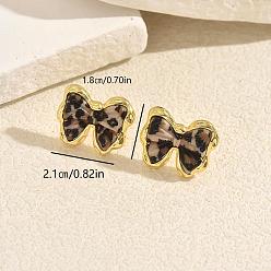 Bowknot Латунные серьги-гвоздики с леопардовым принтом для женщин, с ENAME, goldenl, бантом, 21x18 мм