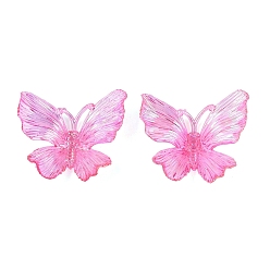 Rose Chaud Pendentifs en plastique transparent, charmes de papillon, de couleur plaquée ab , rose chaud, 33.5~36x39~40x10~11.5mm, Trou: 7.5~9.5x2.5~3mm, environ335 pcs / 500 g
