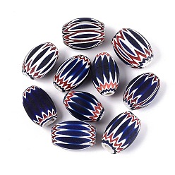 Azul Oscuro Cuentas de barril de vidrio millefiori hechas a mano, cuentas de chevrón, azul oscuro, 45~50x25~36 mm, agujero: 2~13 mm
