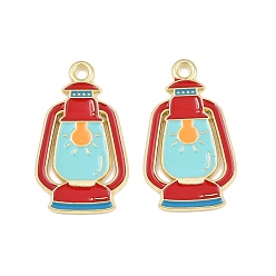 Rouge Pendentifs en émail , breloques pour lampe à pétrole, or, rouge, 29x17x1mm, Trou: 2mm