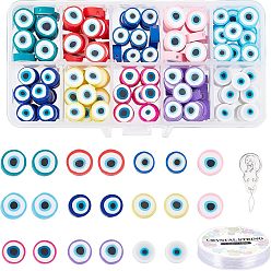 Mixed Color 250Pcs 10 Colors Handmade Polymer Clay Beads, 1 Roll Elastic Crystal Thread and 1Pc Aluminum Threaders, for DIY Kits, Mixed Color, 10.5~12.5x3.5~4.5mm, Hole: 1.4~1.6mm, 25pcs/color
