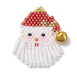 Белый Подвеска из стекла и лэмпворка, с колоколом и 304 переходным кольцом из нержавеющей стали, Дед Мороз, белые, 38x35x7 мм