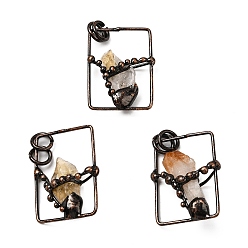 Цитрин Естественно цитрин самородки подвески, прямоугольные подвески с латунными камнями, без кадмия и без свинца, Красная медь, 35.5x27x10 мм, отверстие : 6 мм