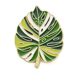 Зеленый Эмалированные булавки Monstera deliciosa, булавки для лацканов из сплава для одежды рюкзака, золотой свет, зелёные, 38.5x30.5 мм