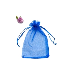 Синий Прямоугольные сумки для хранения подарков из органзы на шнурке, синие, 9x7 см