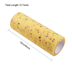 Yellow BENECREAT Heart Glitter Sequin Deco Mesh Ribbons, Tulle Fabric, Tulle Roll Spool Fabric For Skirt Making, Yellow, 6 inch(15cm), about 10yards/roll(9.144m/roll)