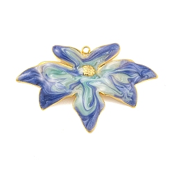 Темно-Синий Ионное покрытие (ip) 304 подвески из нержавеющей стали, с эмалью, реальный 18 k позолоченный, очарование листа, темно-синий, 40x26x3 мм, отверстие : 1.2 мм