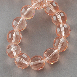 PeachPuff Transparent Glass Bead Strands, Faceted(96 Facets), Round, PeachPuff, 12mm, Hole: 2mm, about 50pcs/strand, 22.4 inch