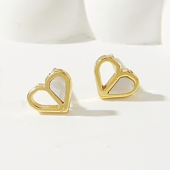 Белый Полое сердце ко Дню святого Валентина 201 Серьги-гвоздики из нержавеющей стали, с оболочкой, золотые, белые, 6x7 мм