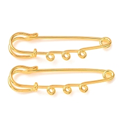 Doré  Broches épingles de sûreté en fer, épingles à kilt à triple boucle, or, 15x51x6mm, Trou: 1.8mm