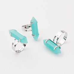 Cyan Bullet Glass Finger Rings, with Iron Ring Findings, Platinum, Cyan, Size 8, Inner Diameter: 18mm