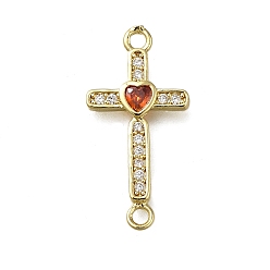 Настоящее золото 18K Латунные подвески-крестики из кубического циркония оранжевого и красного цвета, долговечный, стойки покрытие, без свинца и без кадмия, реальный 18 k позолоченный, 22.5x11x2 мм, отверстия : 1.2 mm и 1.4 мм