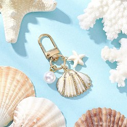 Золотой Подвеска в виде спиральной ракушки и синтетической бирюзы в виде морской звезды, с круглыми застежками из пластика ABS с имитацией жемчуга и сплава, золотые, 59.5 мм