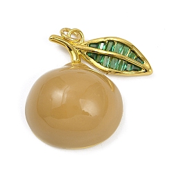 Оранжевый Латунь эмаль подвески, со стразами и прыгающим кольцом, золотые, фрукты очарование, оранжевые, 27.5x27.5x10.5 мм, отверстие : 3.4 мм