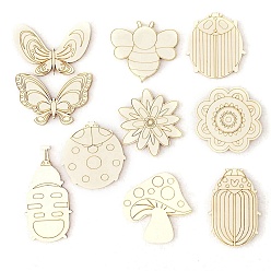 Бежевый 30шт 10 стили незаконченные деревянные вырезы, искусство самодельной живописи, бежевые, 80~100 мм, 3 шт / стиль