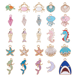 Mixed Shapes 50 шт. 25 стили, подвески с эмалью из сплава на тему океана, золотые, разнообразные, 12~29x8.5~20x1~7 мм, отверстие : 1.4~2.5 мм, 2 шт / стиль