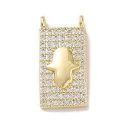 Настоящее золото 18K Религиозные латунные подвески с микропаве из прозрачного кубического циркония, прямоугольник с подвесками в виде руки хамса, стойки покрытие, долговечный, без кадмия и без свинца, реальный 18 k позолоченный, 22x10.5x4 мм, отверстие : 1.5 мм