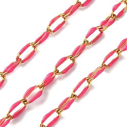 Ярко-Розовый 304 Эмалированные кабельные цепи из нержавеющей стали, пайки, с катушкой, ионное покрытие (ip), реальный 18 k позолоченный, ярко-розовый, 6.5x3x0.5 мм, около 32.81 футов (10 м) / рулон