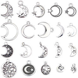 Античное Серебро 100 шт 20 стили подвески из сплава в тибетском стиле, Луна прелести, античное серебро, 11.5~27x7.5~21x1.5~3 мм, отверстие : 1.5~3 мм, 5 шт / стиль