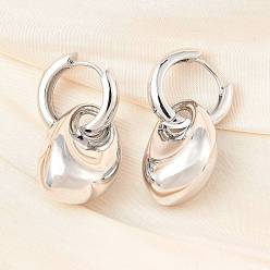 Платина Серьги-кольца из латуни для женщин, стойки покрытие, прочное покрытие, без кадмия и без свинца, платина, 37.5x17.5 мм