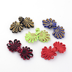 Mixed Color Handmade Chinese Frogs Knots Buttons Sets, Polyester Button, Flower, Mixed Color, 68~88x31~34x6~7mm
