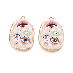 Разноцветный Печатные эмали подвески сплава, овальные амулеты и оберег от сглаза, стойки покрытие, без кадмия и без свинца и без никеля, золотые, красочный, 35x23x3 мм, отверстие : 2.2 мм