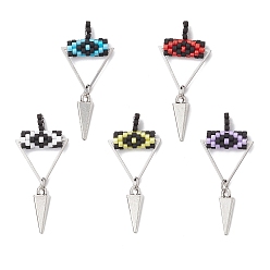 (52) Непрозрачная лаванда Подвески-глаза из бисера в форме цилиндра, с подвесками из сплава в форме треугольника и 304 соединительным кольцом из нержавеющей стали, разноцветные, 42x18.5x6.5 мм, отверстие : 2 мм