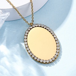 Oval 304 Женские подвески из нержавеющей стали с микропаве из кубического циркония, ионное покрытие (ip), золотые, овальные, 17.68 дюйм (44.9 см)