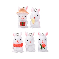 (52) Непрозрачная лаванда Непрозрачные подвески смолы, очарование кролика, с железной платиной петлей, разноцветные, 25~27x13~17x15~20 мм, отверстие : 2 мм