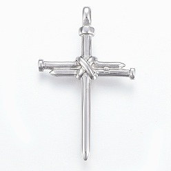 Нержавеющая Сталь Цвет Устойчивые к потускнению 304 большие подвески из нержавеющей стали, крестик, цвет нержавеющей стали, 56x34.5x8 мм, отверстие : 6 мм